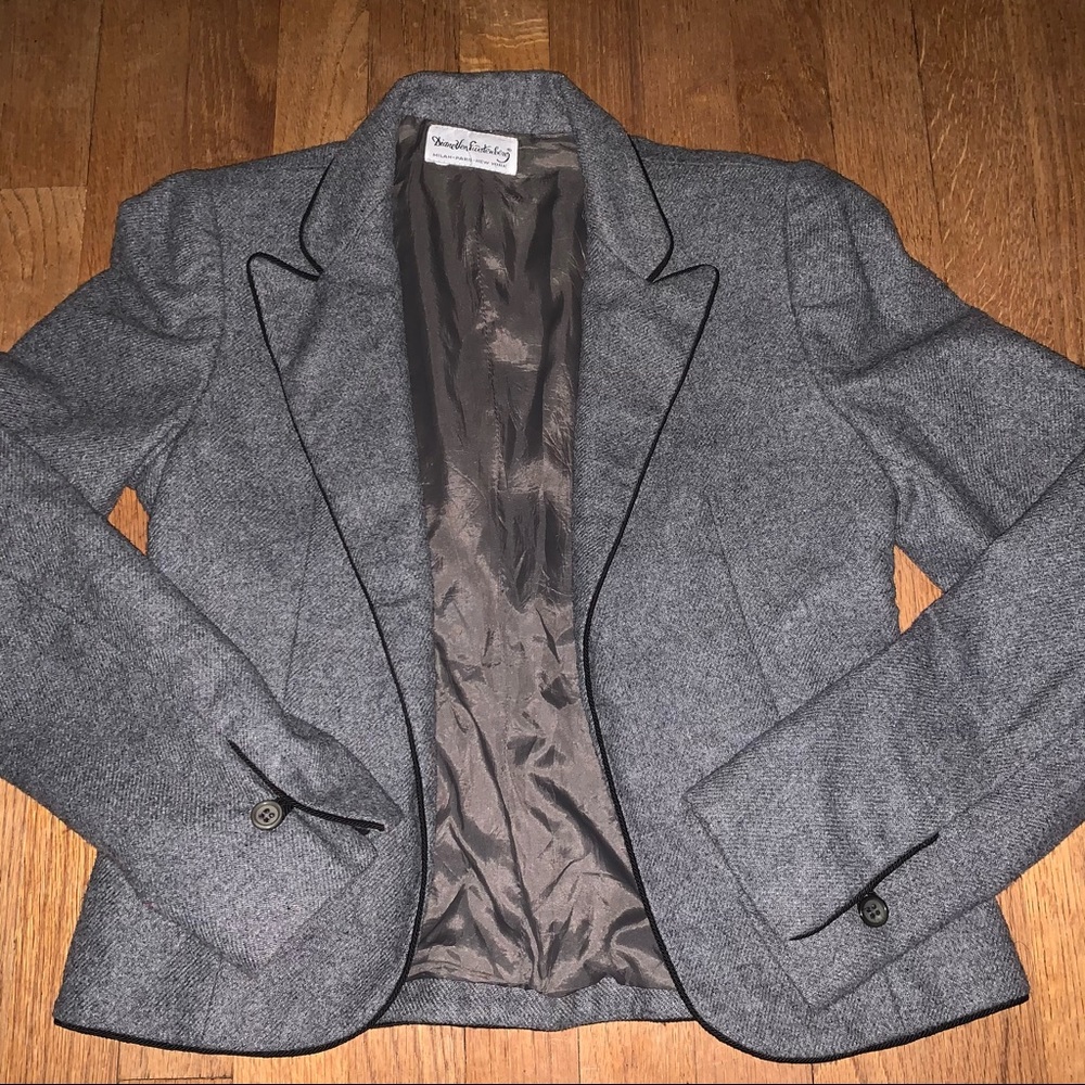 DVF gray blazer with contrasting black trim